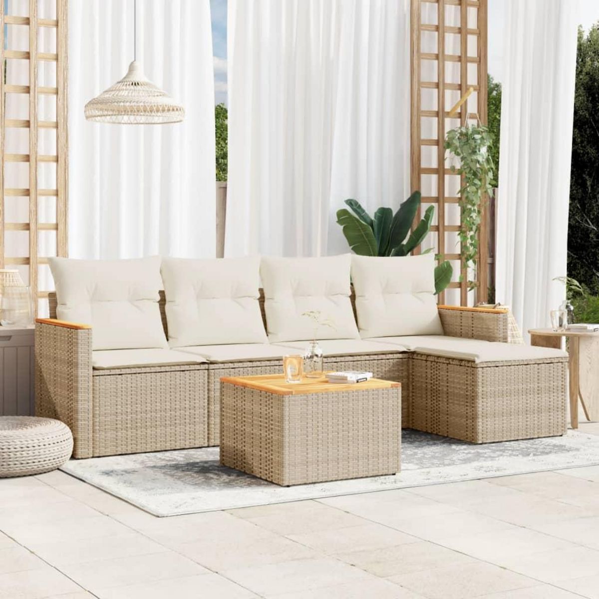 VIDAXL Salon de jardin avec coussins 6 pcs beige resine tressee