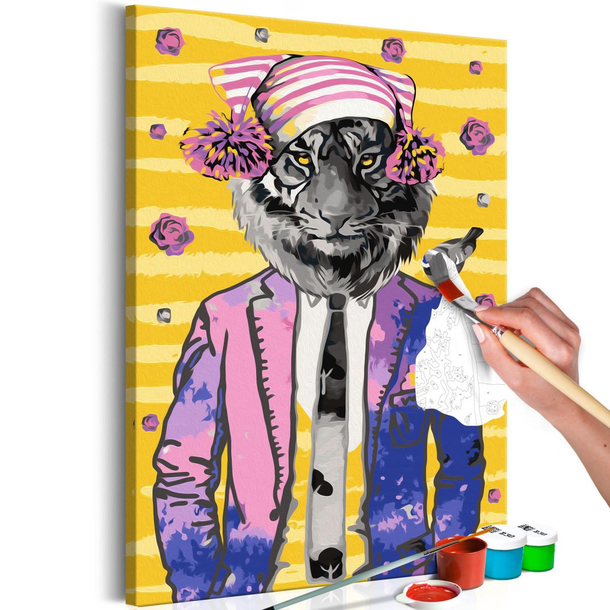 Voir la diapositive 1 : Paris Prix Tableau à peindre soi-même  tiger in hat  40x60cm
