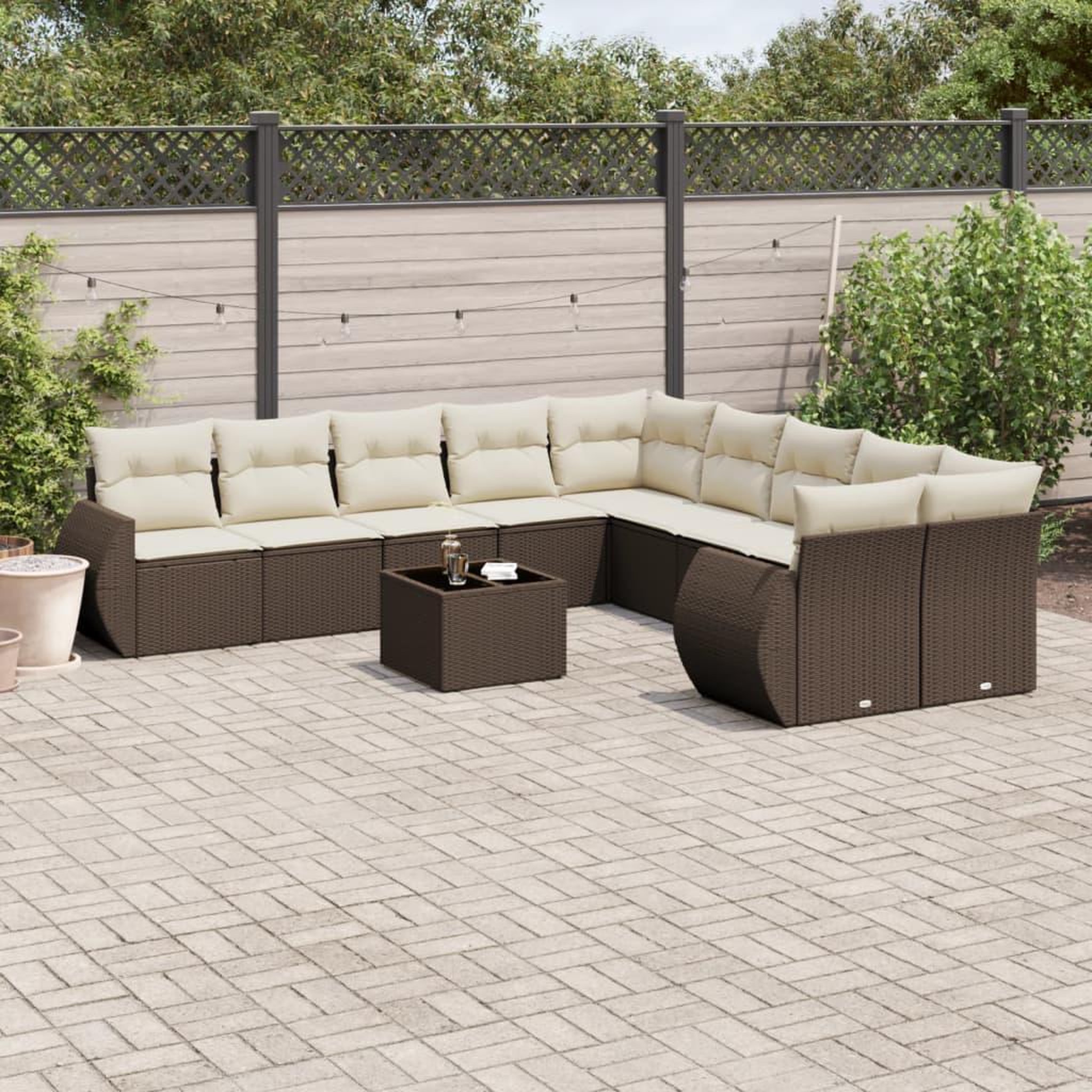 VIDAXL Salon de jardin et coussins 11 pcs marron resine tressee
