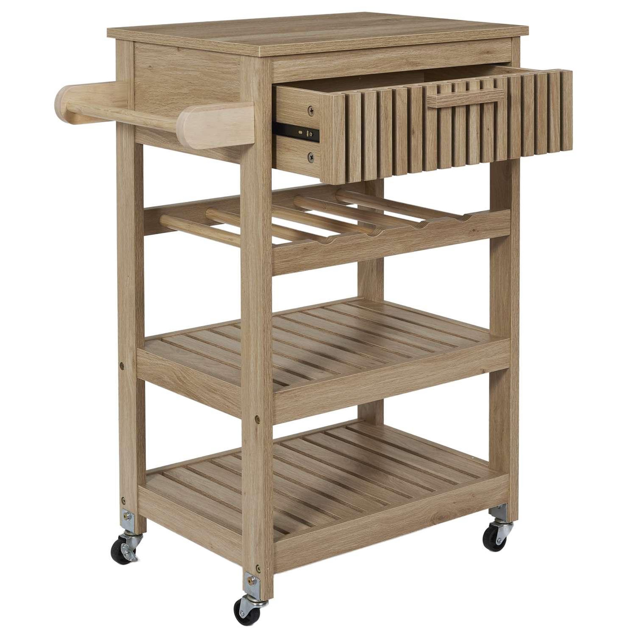 Voir la diapositive 4 : The Home Deco Factory Desserte de cuisine 3 plateaux et 1 tiroir Saulk en bois - Marron