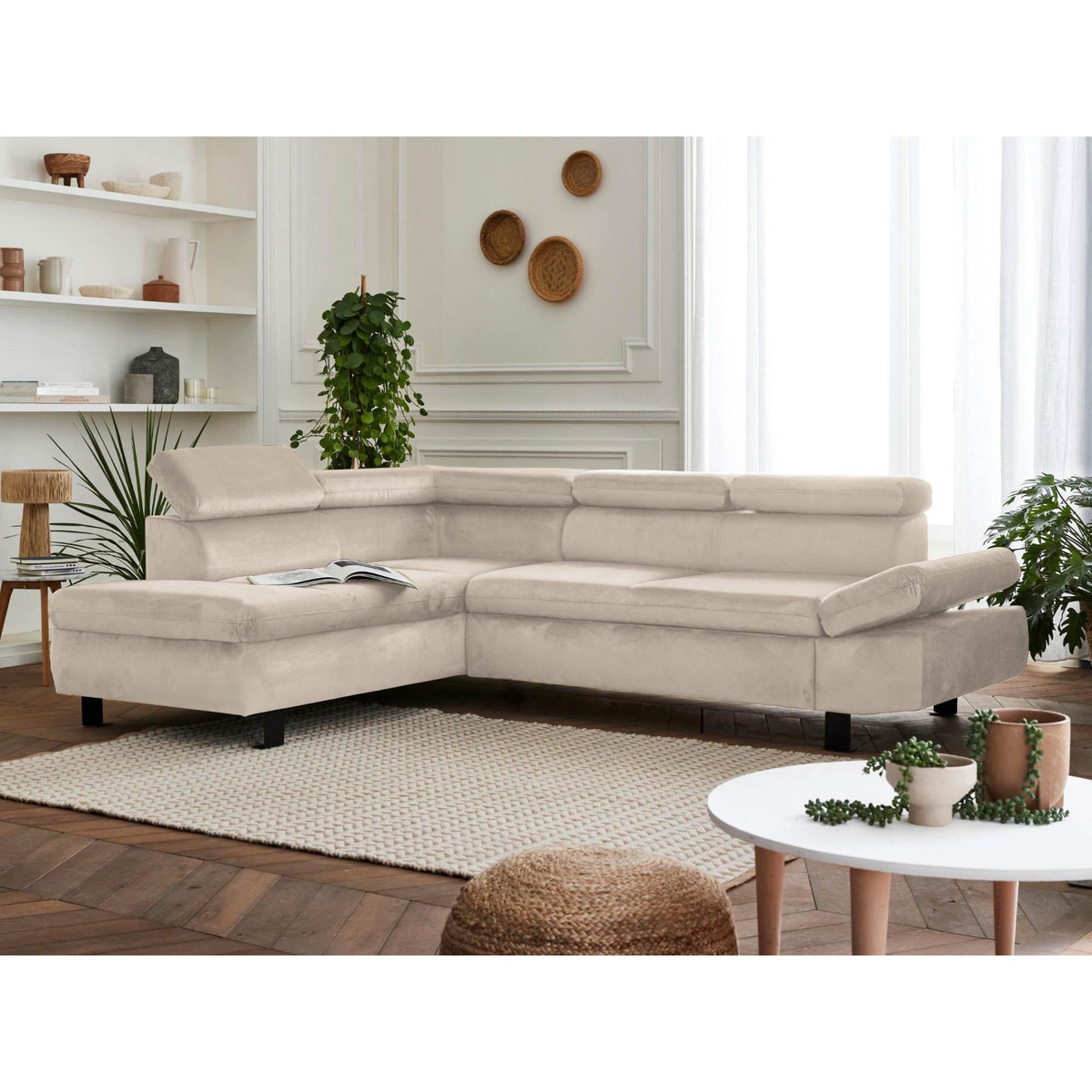 LISA DESIGN Nairobi - canapé d'angle convertible - en velours - 5 places - avec têtières - gauche