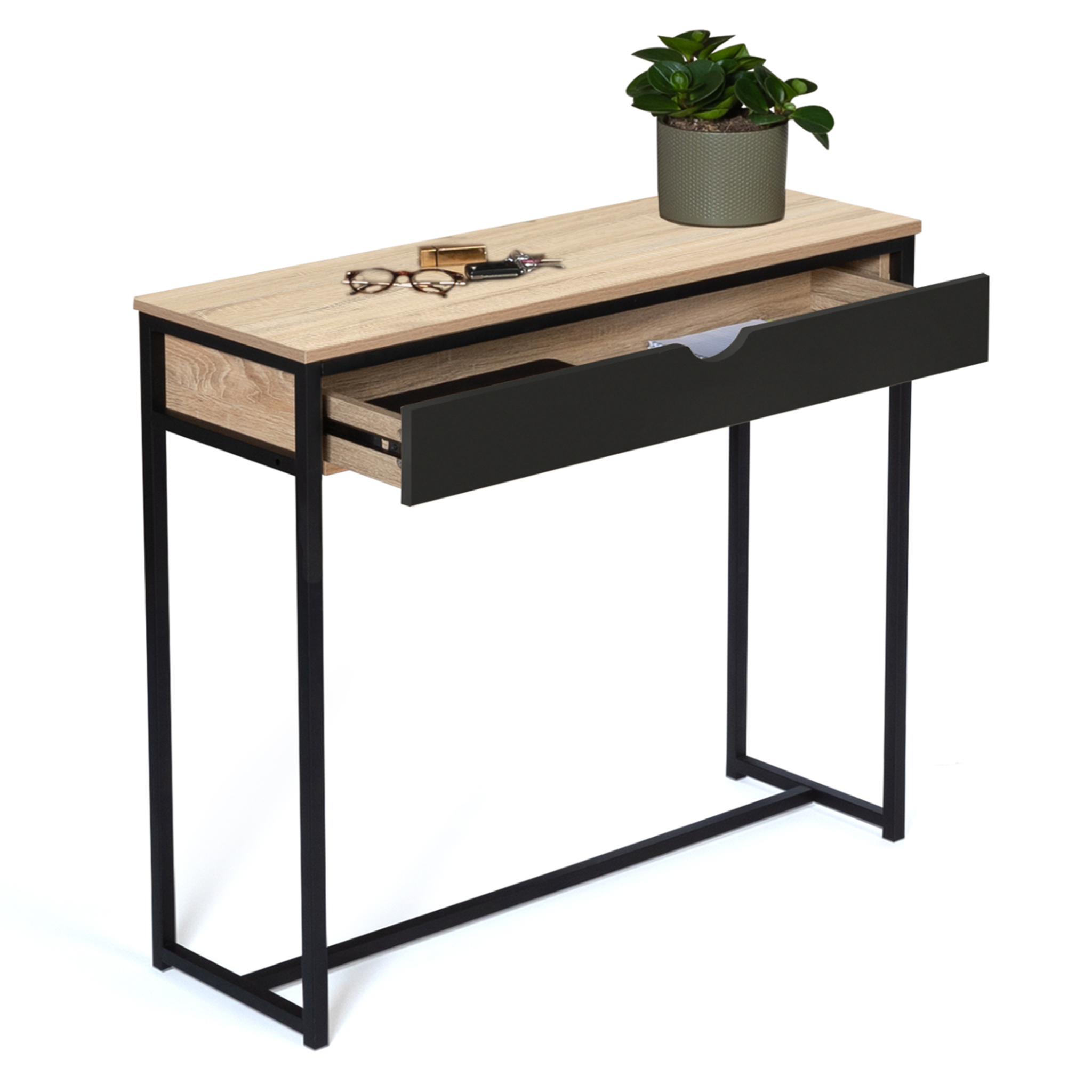 Voir la diapositive 4 : ID MARKET Console 1 tiroir noir boston design industriel