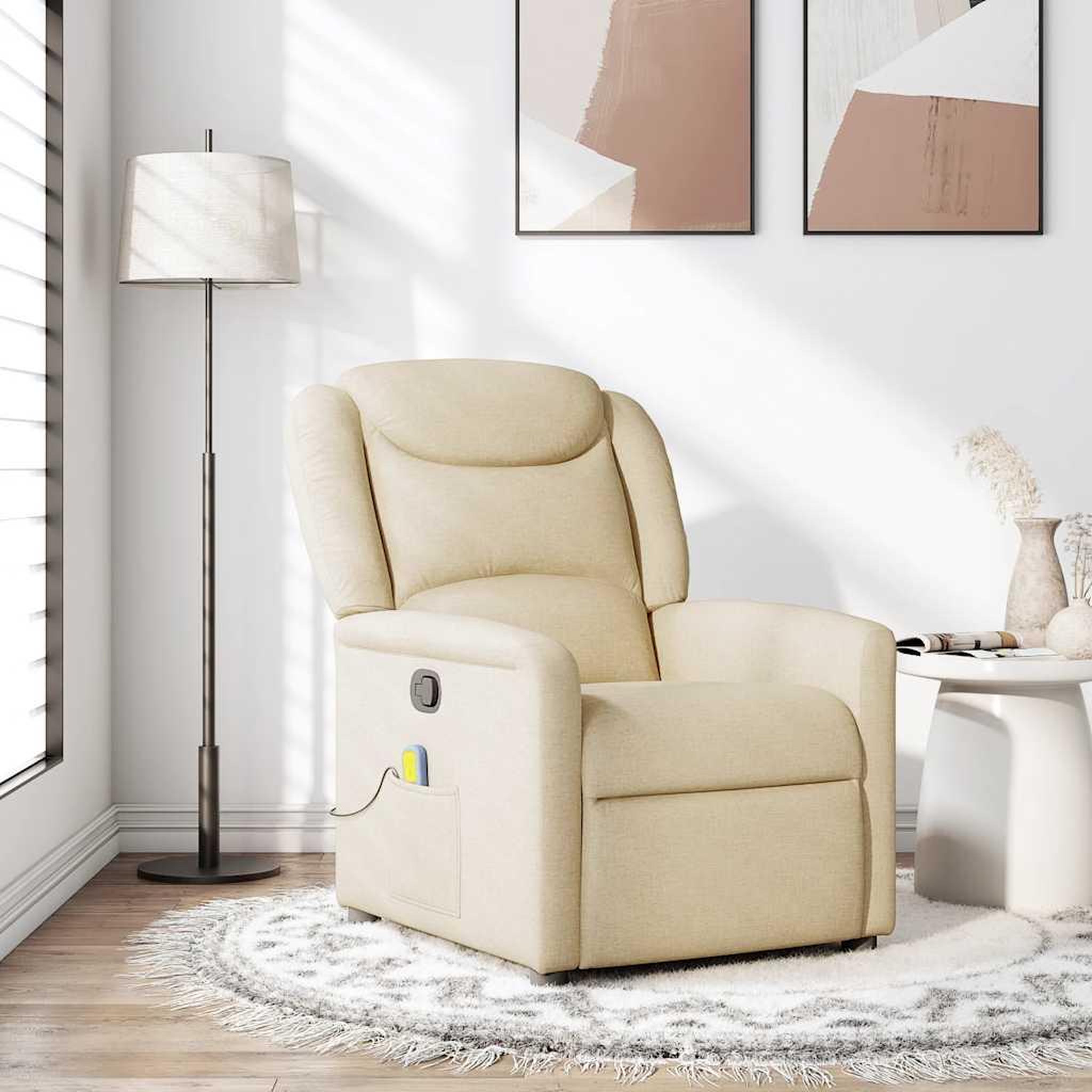 VIDAXL Fauteuil de massage inclinable Creme Tissu
