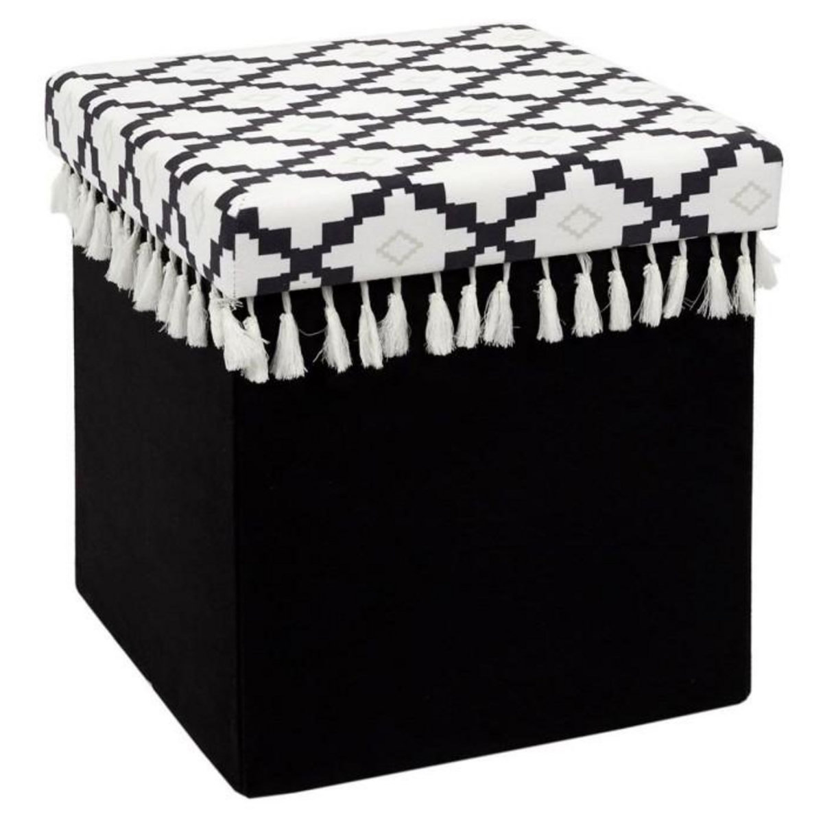 Paris Prix Pouf Pliable & Coffre  Mirage  38cm Noir & Blanc