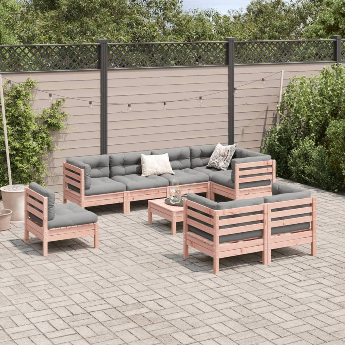 VIDAXL Salon de jardin 9 pcs avec coussins sapin de douglas solide