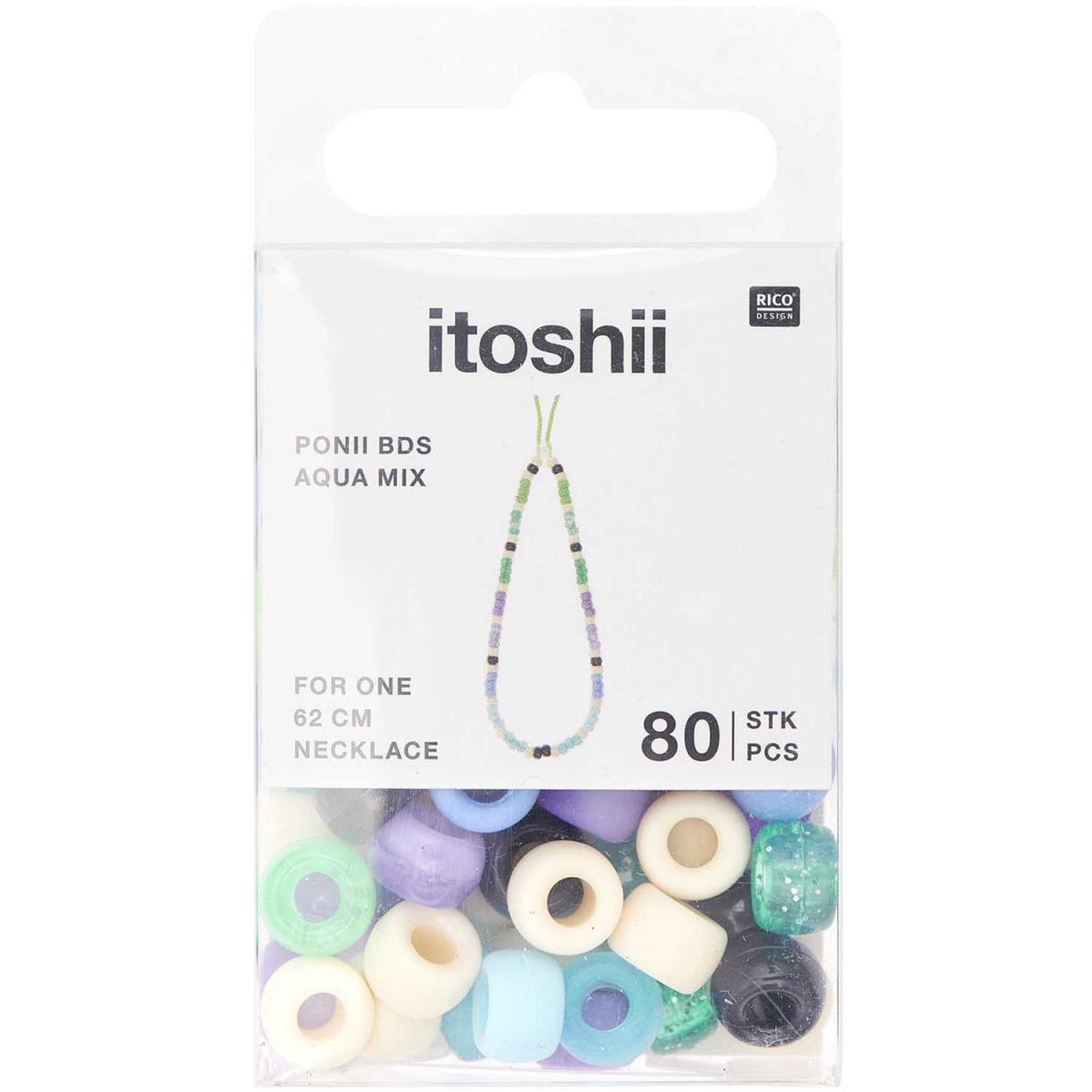 RICO DESIGN Itoshii pack 80 perles Ponii aqua mix