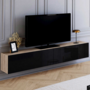 Voir la diapositive 2 : ID MARKET Meuble TV 180 cm suspendu ELIO 2 portes bois et noir