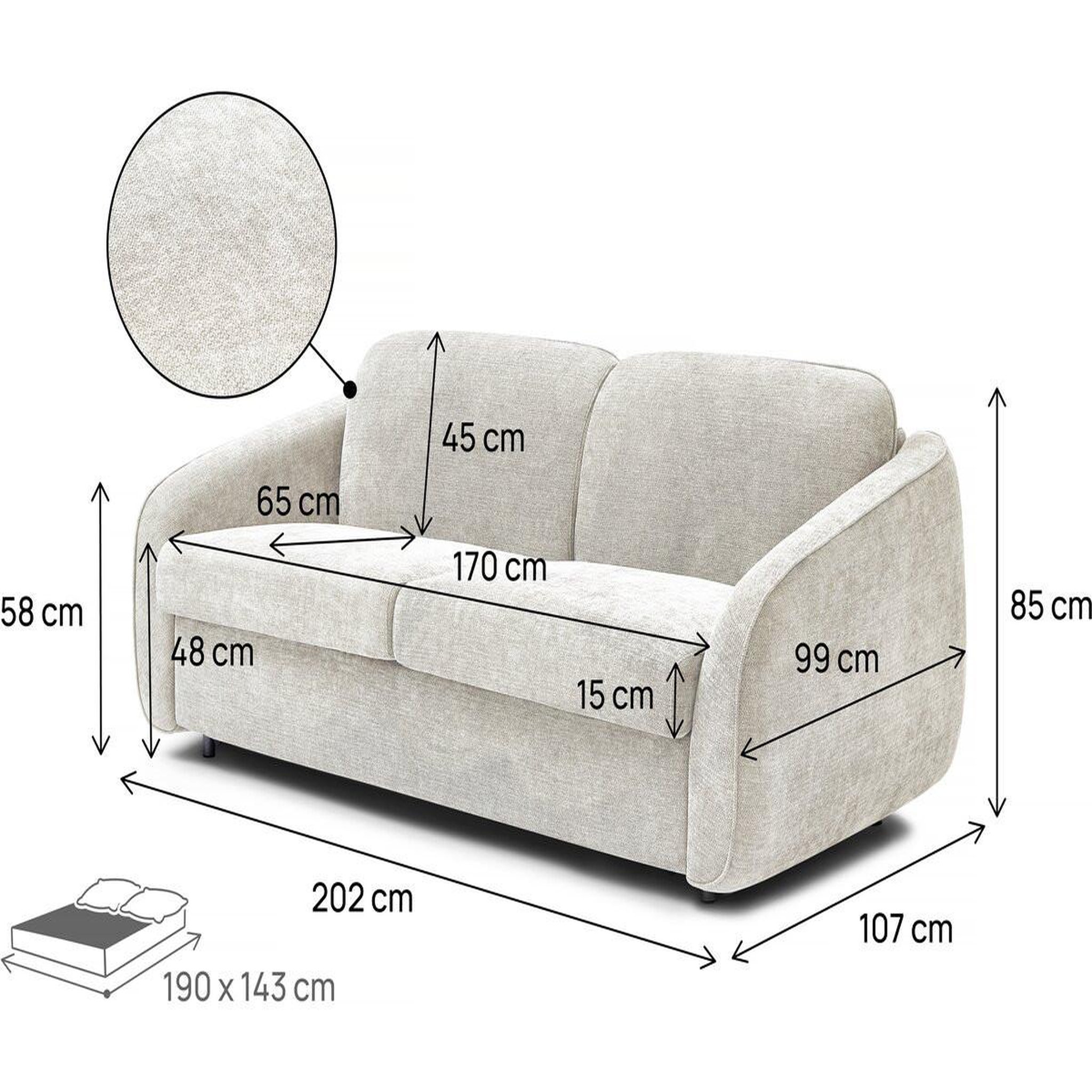 Voir la diapositive 4 : Habitat et Jardin Canapé lit convertible express en tissu texturé  laurie  - 202 x 107 x 85 cm