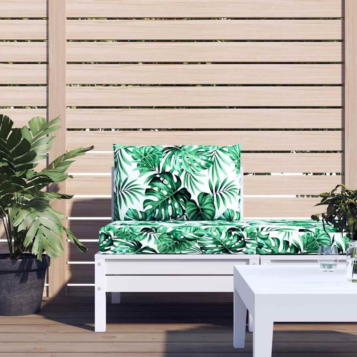 VIDAXL Coussins de palette lot de 2 motif de feuilles tissu