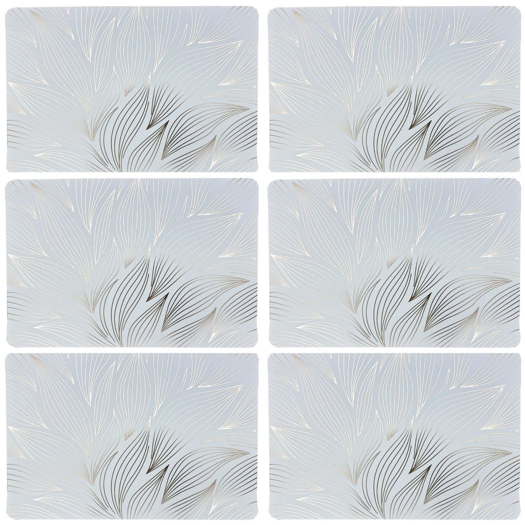 HABITABLE Lot de 6 sets de table motif feuillage avec encre métallique ZEYA - 30 x 45 cm - Or et blanc