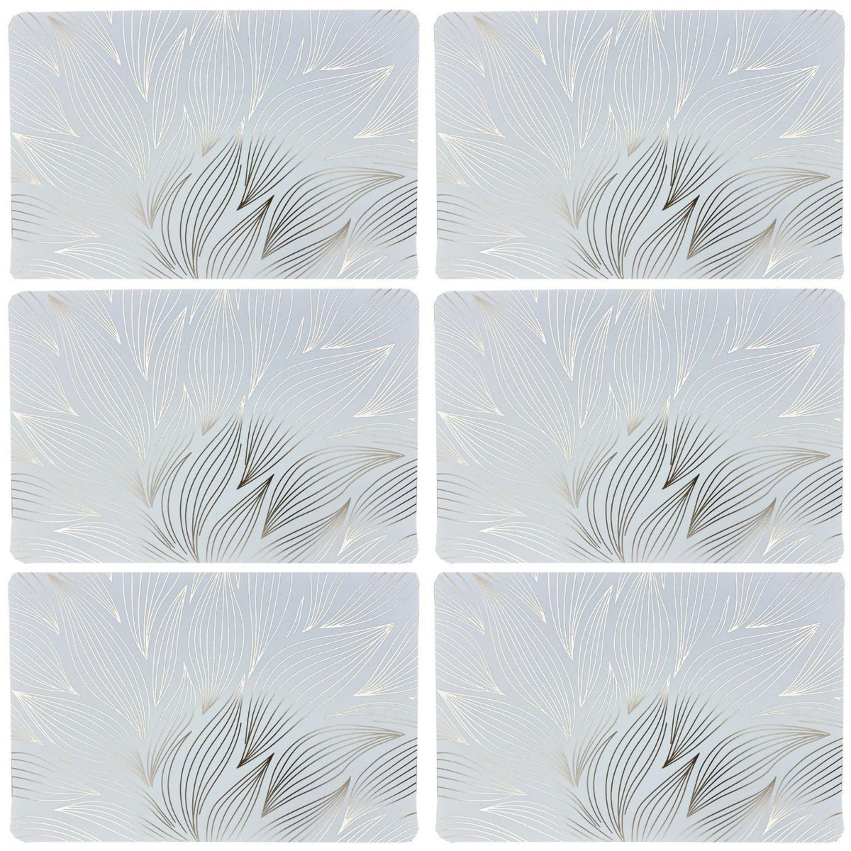 HABITABLE Lot de 6 sets de table motif feuillage avec encre métallique ZEYA - 30 x 45 cm - Or et blanc