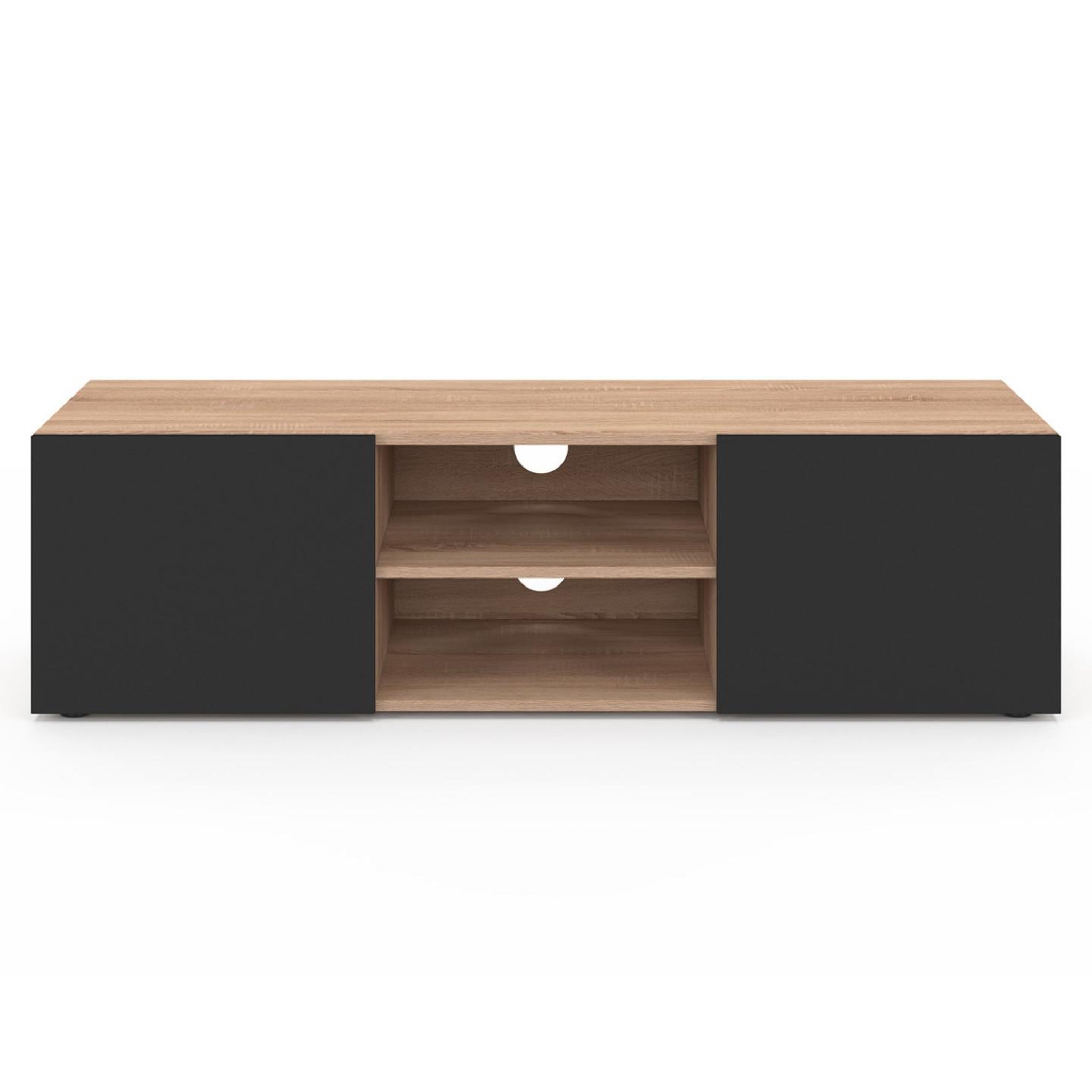 Voir la diapositive 3 : ID MARKET Meuble tv 113 cm eli bois façon hêtre portes noires