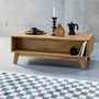 Voir la diapositive 4 : SWEEEK Table basse avec 2 niches. 1 porte coulissante. effet bois et cannage. pieds eucalyptus