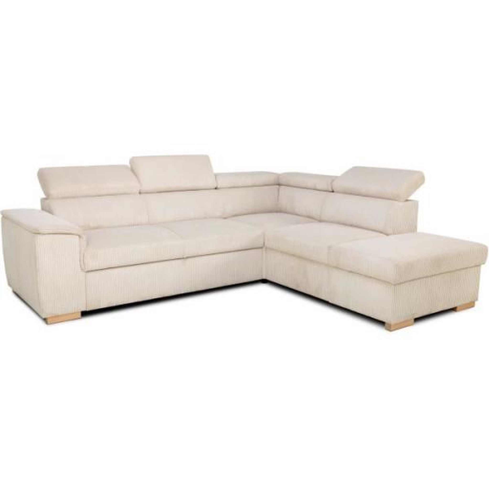 Canapé d'angle convertible réversible 5 places DAYTONA - Velours côtelé beige - Coffre de rangement - L 260 x H 94 x P 216 c