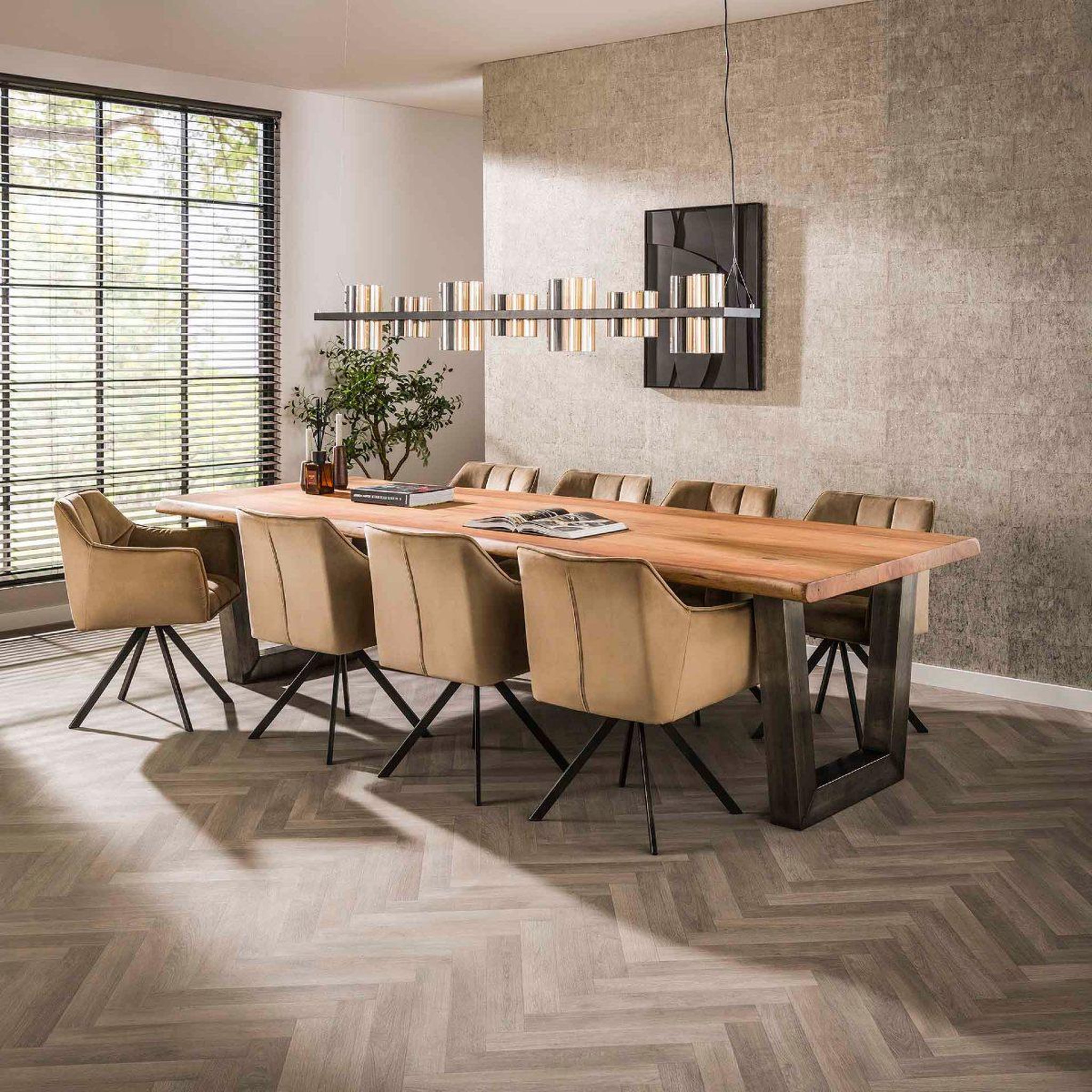 Voir la diapositive 2 : JLC KREATION Table à manger en bois d'acacia massif 300 cm TRONCIA