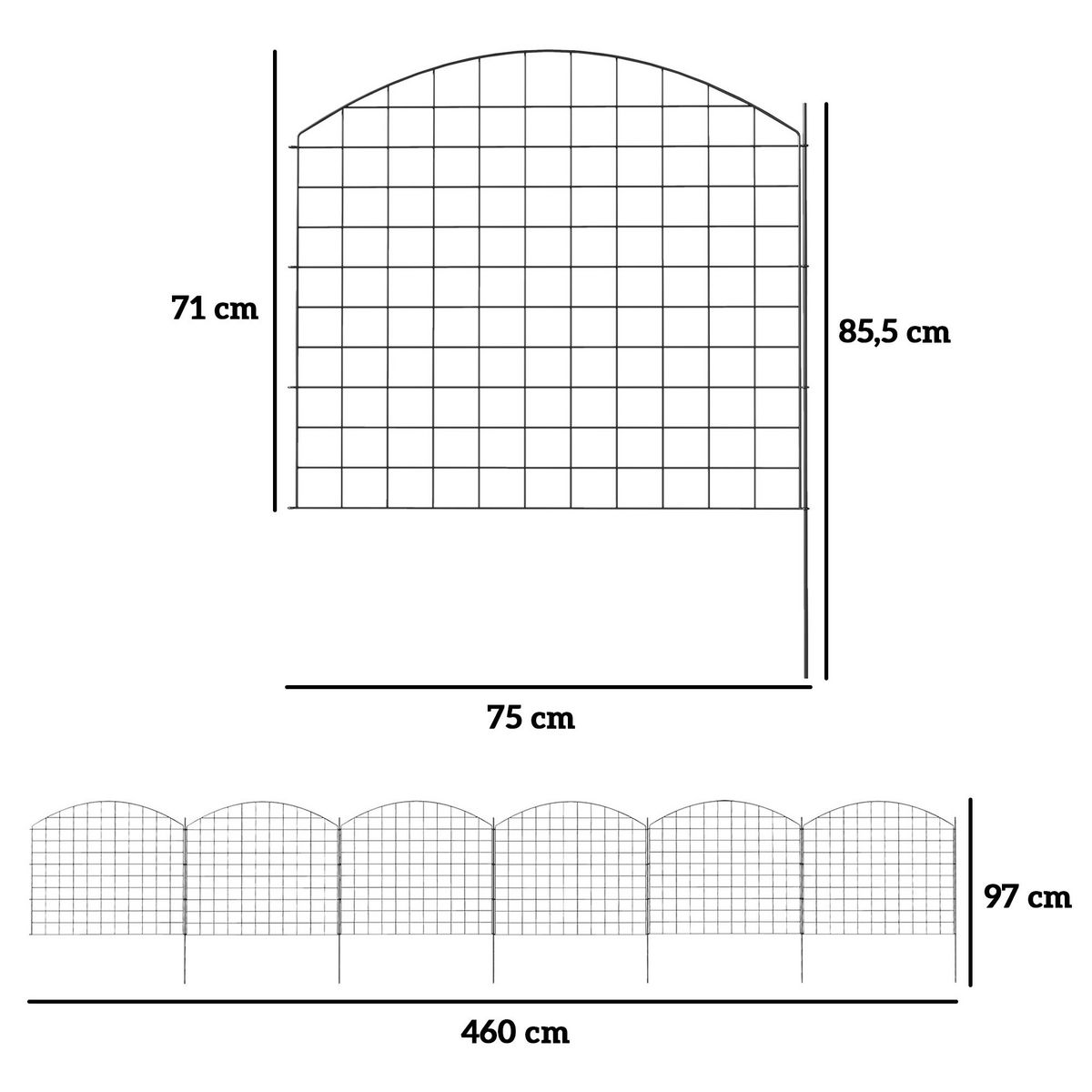 OUTSUNNY Lot de 6 panneaux de clôture de jardin dim. totales 4,60L x 0,97H m acier thermolaqué noir