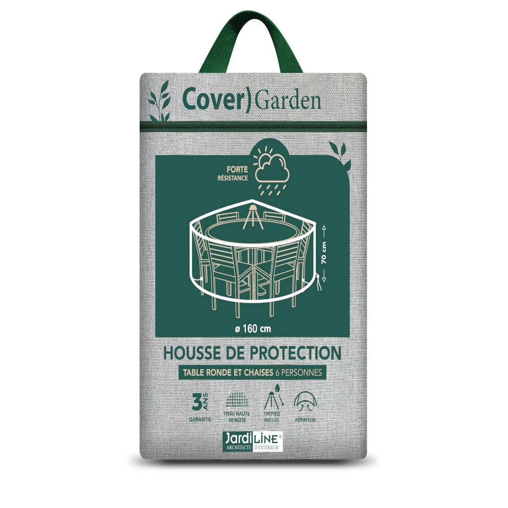 Jardiline Housse de protection cover garden pour table ronde 6 personnes+ chaises, avec trépied - ø160 x 70 cm - jardiline