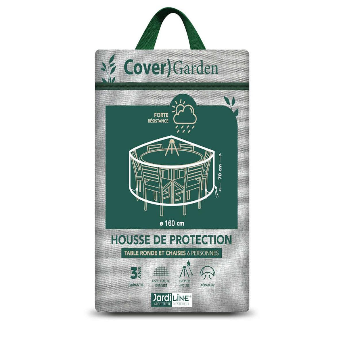 Jardiline Housse de protection Cover Garden pour table ronde 6 personnes+ chaises, avec trépied - Ø160 x 70 cm - Jardiline