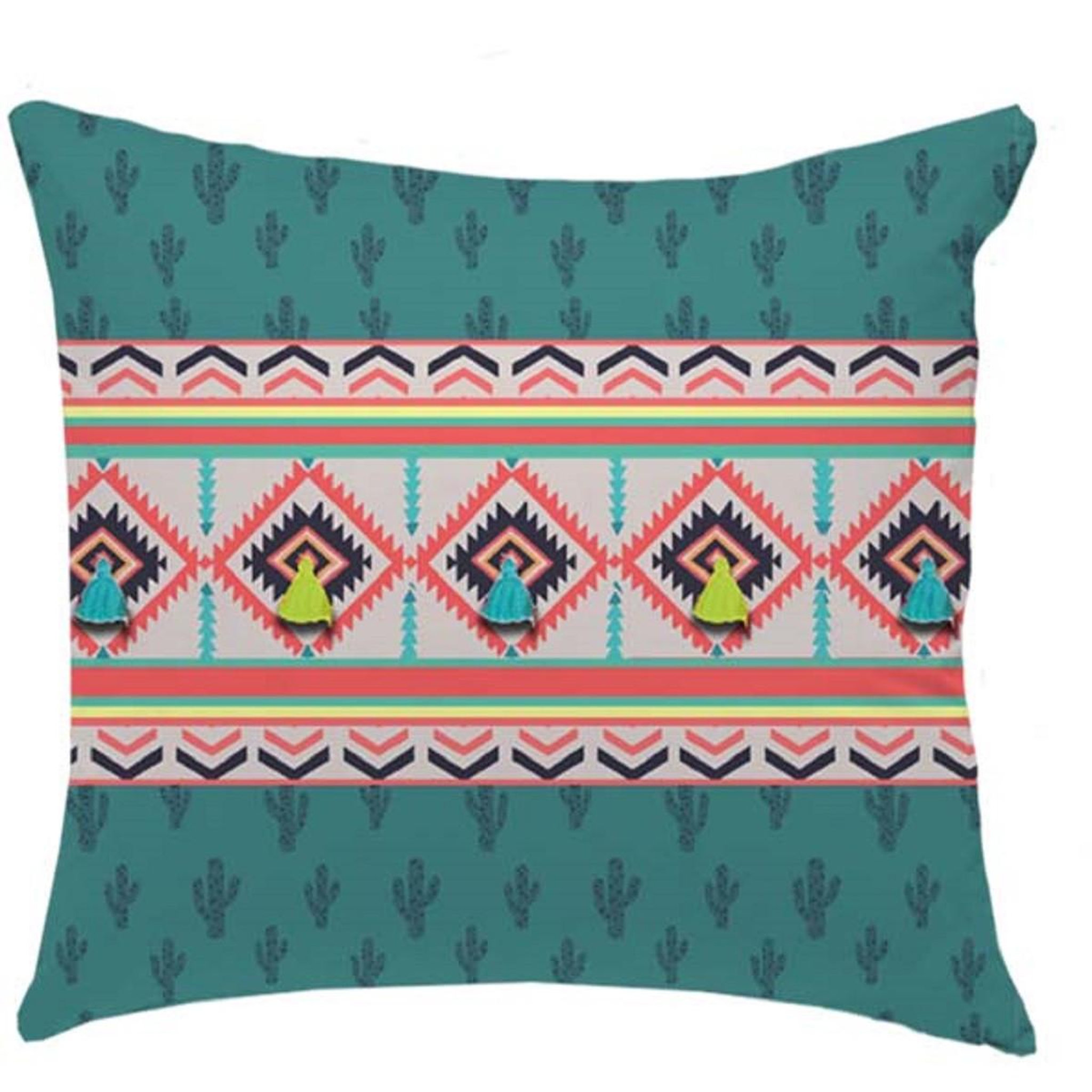 FUTURE HOME Coussin ethnique à pompons en coton 40x40cm diego