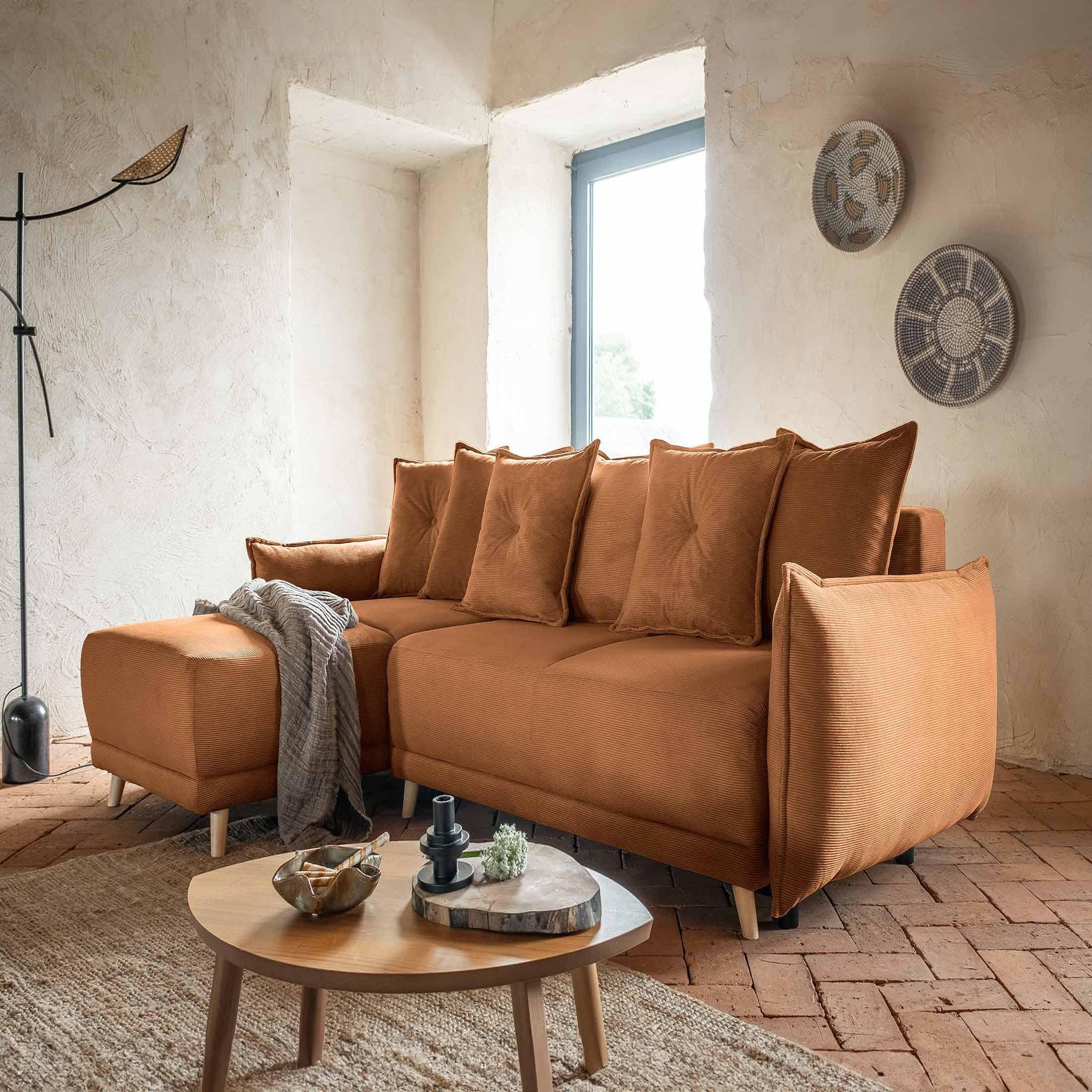 Voir la diapositive 6 : BEST MOBILIER Lena - canapé d'angle réversible 4 places - convertible avec coffre - en velours côtelé