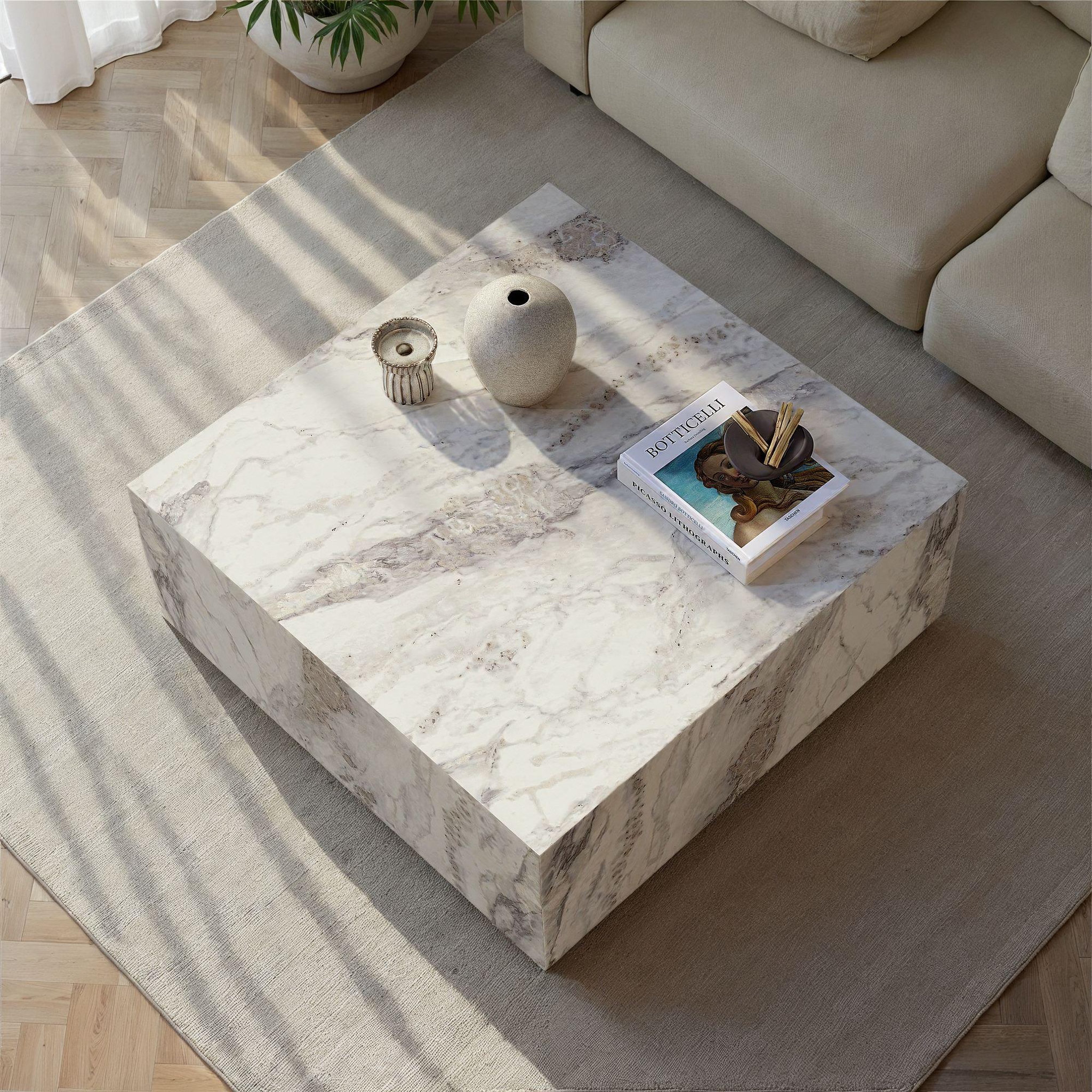 Voir la diapositive 3 : Habitat et Jardin Table basse en bois  prizma  - 90 x 90 x 35 cm - marbre freesia