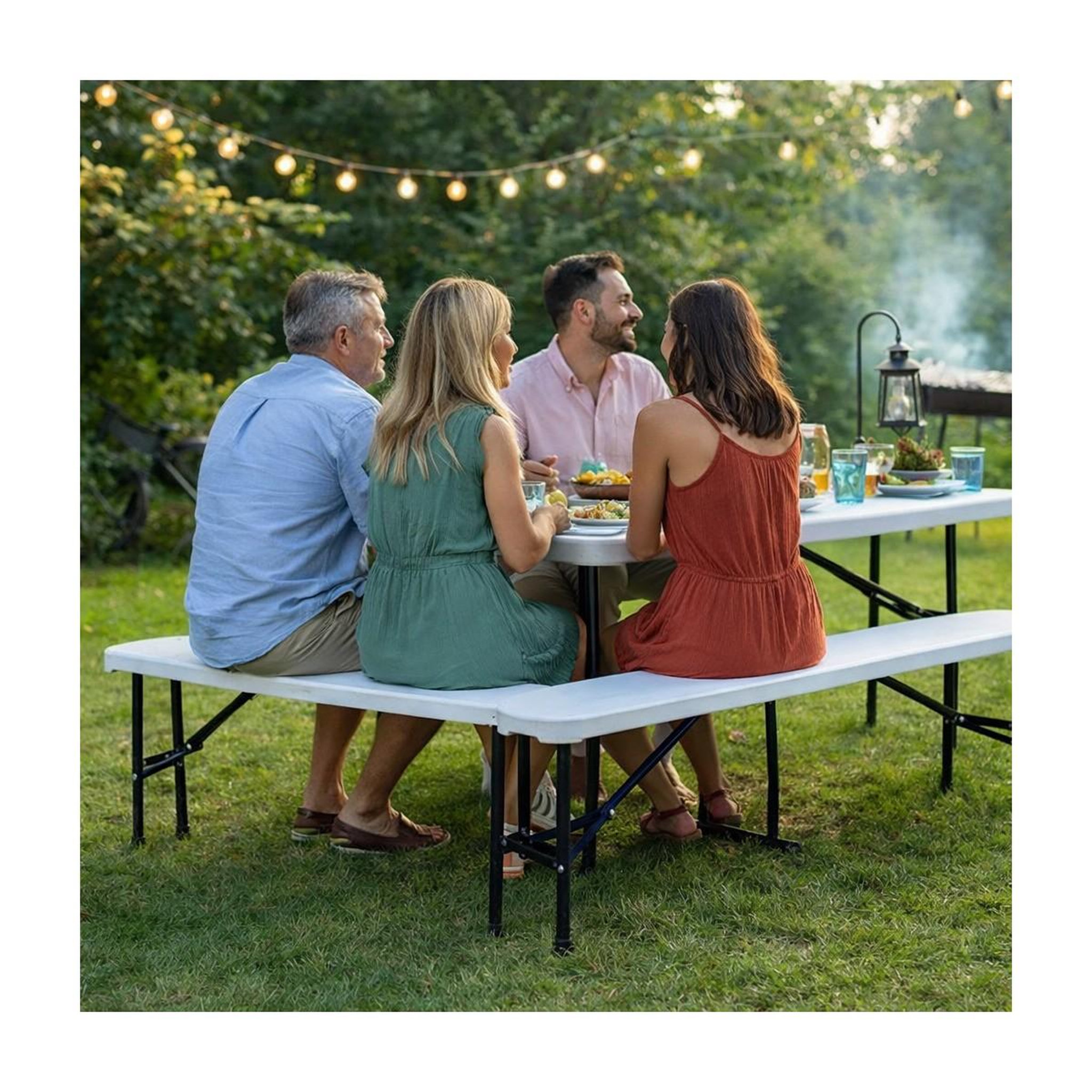 Voir la diapositive 6 : KZ GARDEN Lot de 2 Bancs de Jardin Pliables Blancs 180 x 28 x 43.5H cm Banc Exterieur Interieur Camping Réception KZ GARDEN