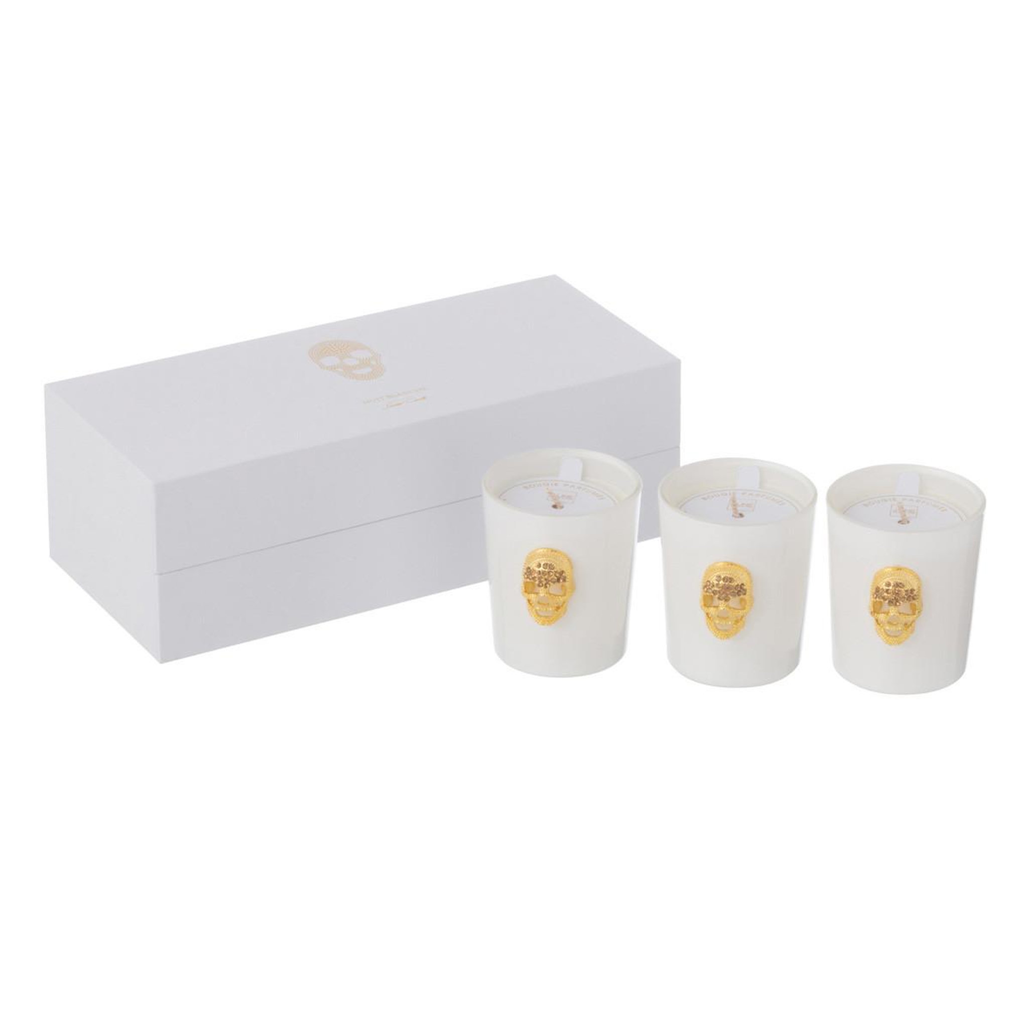 J-LINE Lot de 3 Bougies Parfumées  Crane Nuit  21cm White Floral Tonk