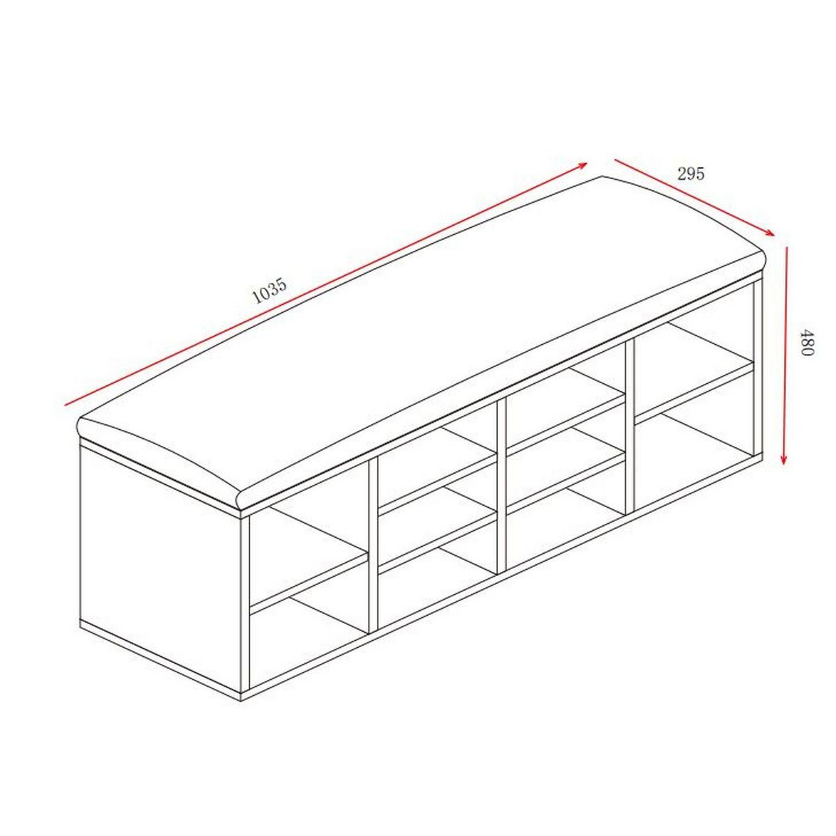 TOILINUX Banc de rangement à chaussures avec coussin JOE - 103,5x29,5x48 cm - Marron