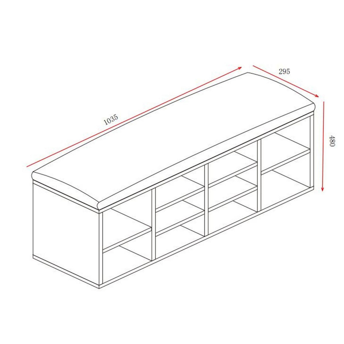 TOILINUX Banc de rangement à chaussures avec coussin JOE - 103,5x29,5x48 cm - Marron