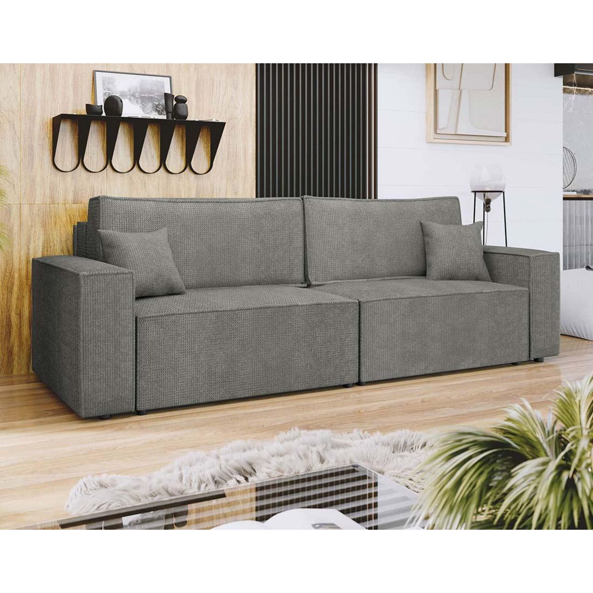 BEST MOBILIER Cezanne - canapé droit 3 places convertible avec coffre en tissu texturé