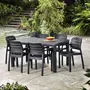 SWEEEK Table de jardin en résine de synthèse - Julie.  Rectangulaire. graphite. 147cm + 6 fauteuils de jardin empilables Tisara