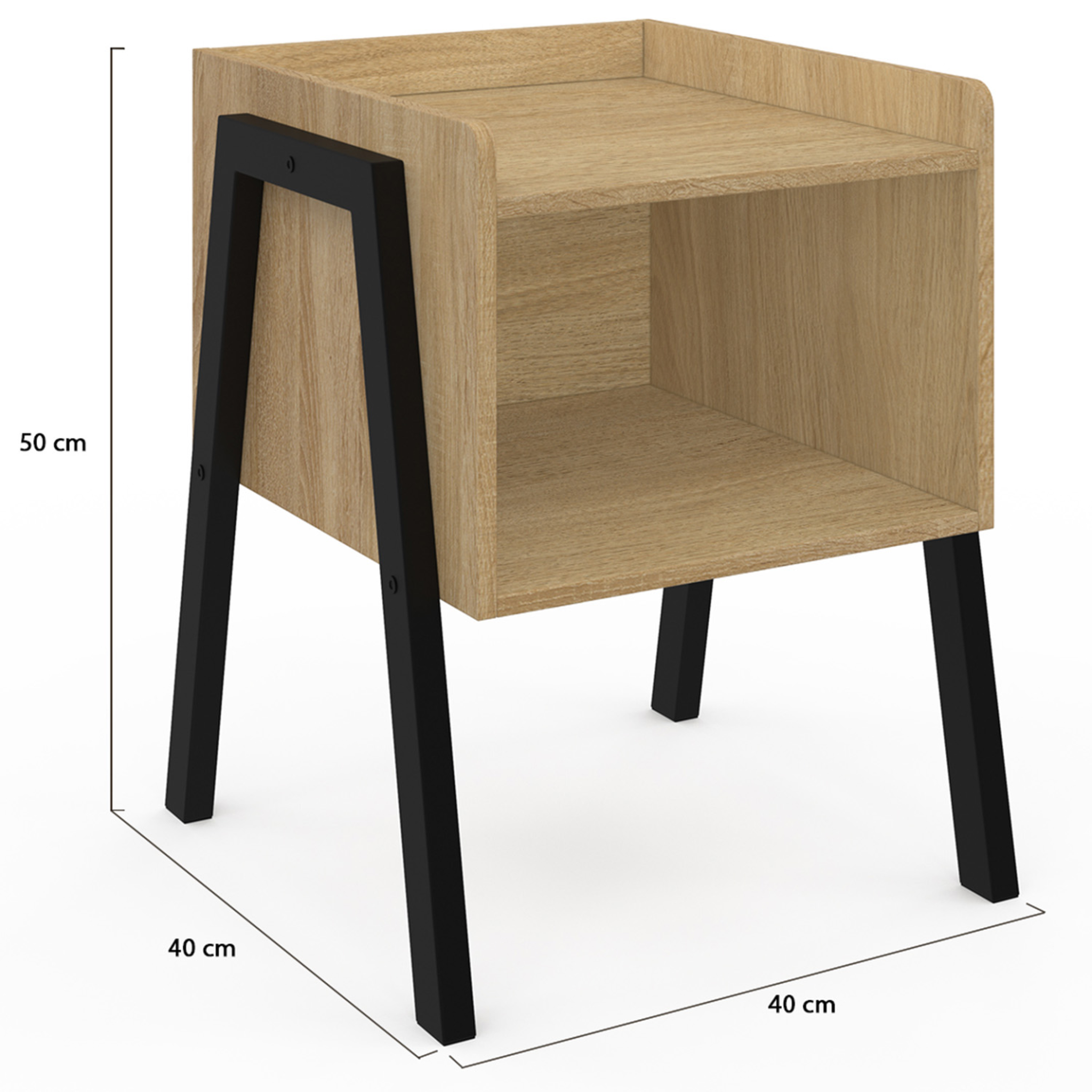 Voir la diapositive 4 : ID MARKET Lot de 2 tables de chevets dalat 1 niche bois et pieds métal noir design industriel