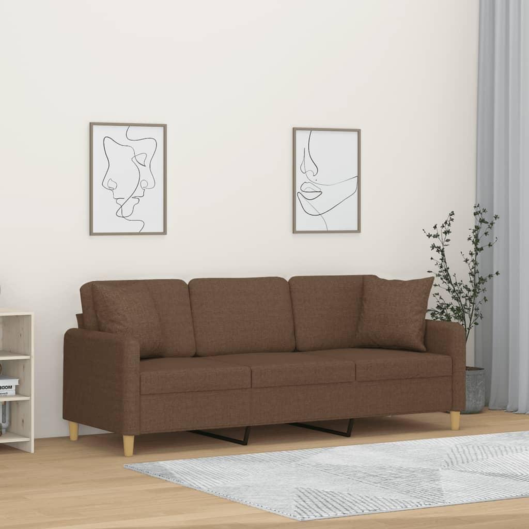 VIDAXL Canape 3 places avec oreillers decoratifs marron 180 cm tissu