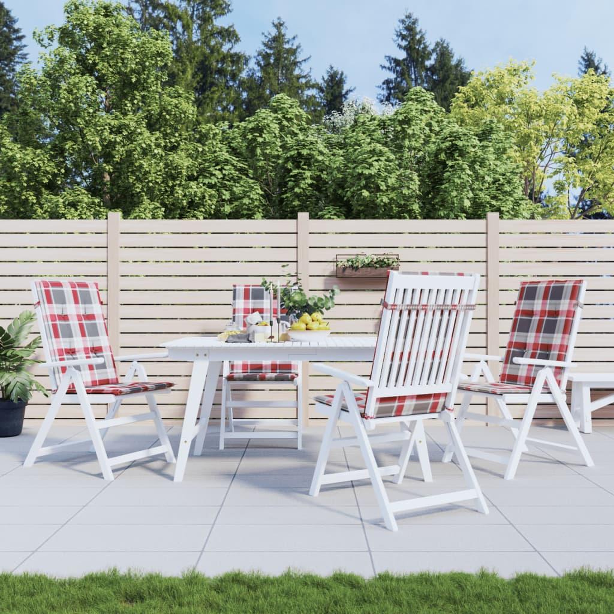 VIDAXL Coussins de chaise jardin dossier haut lot de 4 carreaux rouges