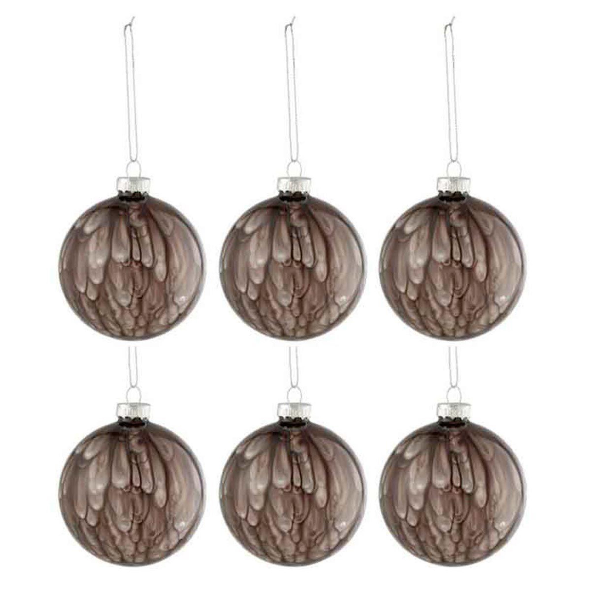 J-LINE Lot de 6 boules de noël  tâche brillante  8cm gris