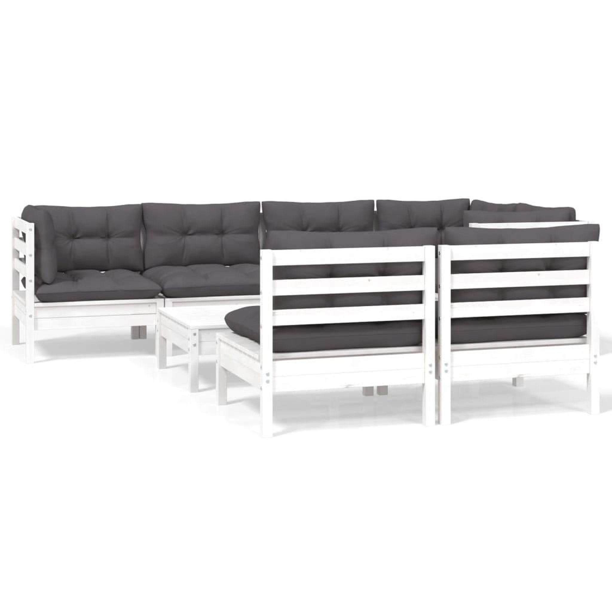 Voir la diapositive 2 : VIDAXL Salon de jardin 8 pcs avec coussins blanc bois de pin massif