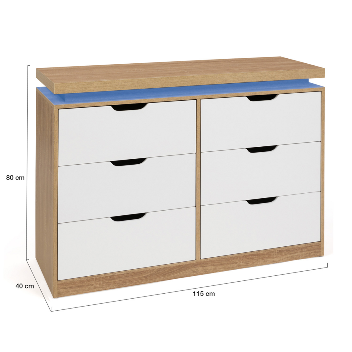 ID MARKET Commode 6 tiroirs LUNA à LEDS 115 cm blanc et effet bois