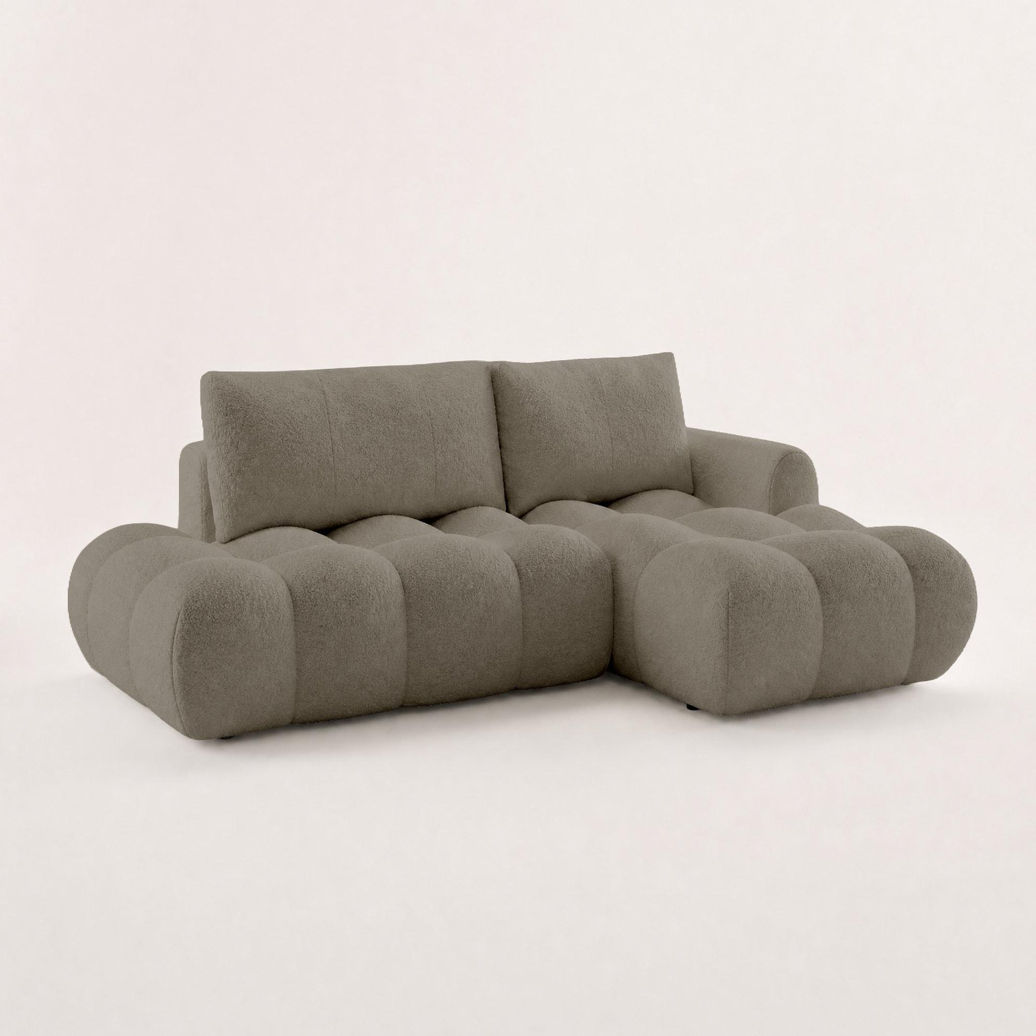 Voir la diapositive 3 : BEST MOBILIER Yulin - canapé d'angle ouvert droit 4 places convertible avec coffre en tissu bouclette