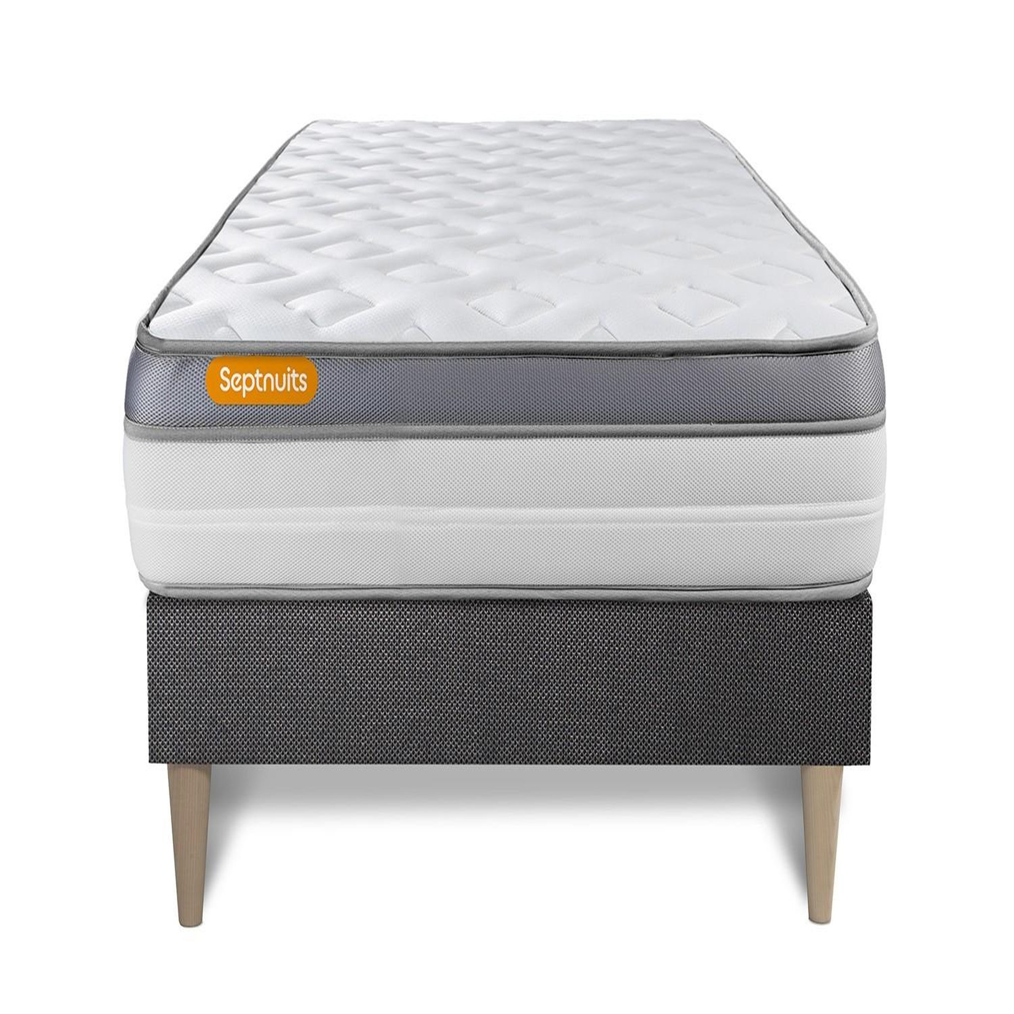 SEPTNUITS Matelas + sommier kit gris Memo Zen Mousse à mémoire de forme MAXI épaisseur. Coloris disponibles : Gris
