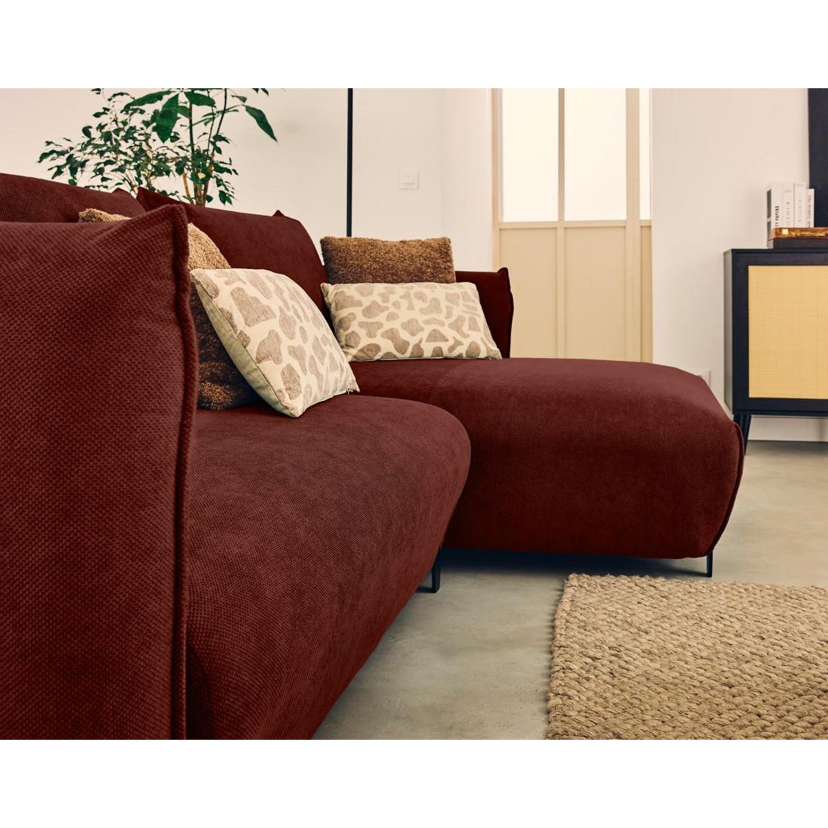 LISA DESIGN Gianni - canapé d'angle droit 4 places convertible avec coffre en tissu