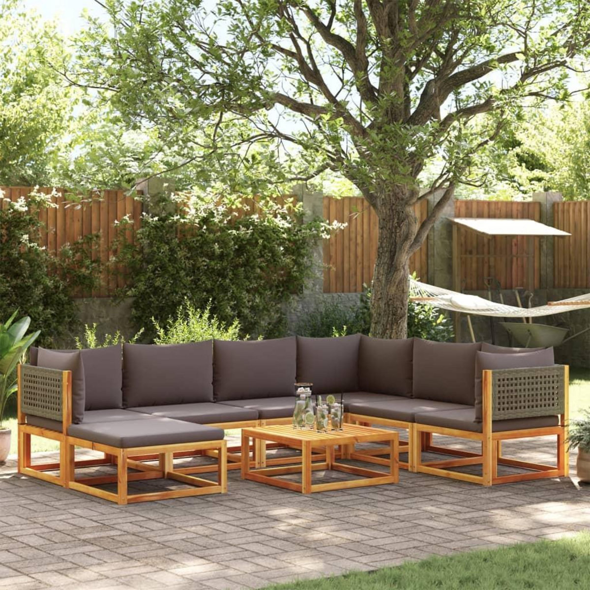 VIDAXL Salon de jardin avec coussins 8 pcs bois massif d'acacia