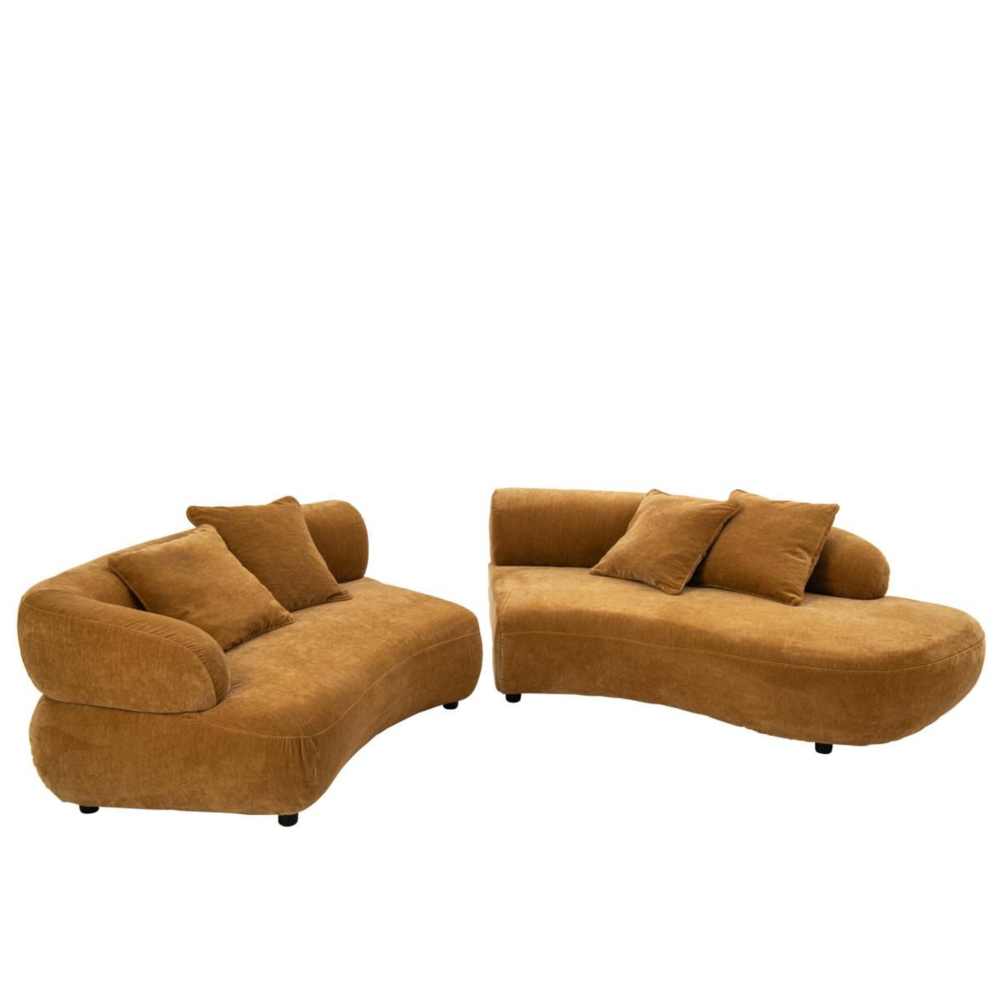 Voir la diapositive 3 : J-LINE Canapé 4 places arrondi  macaron  320cm moutarde