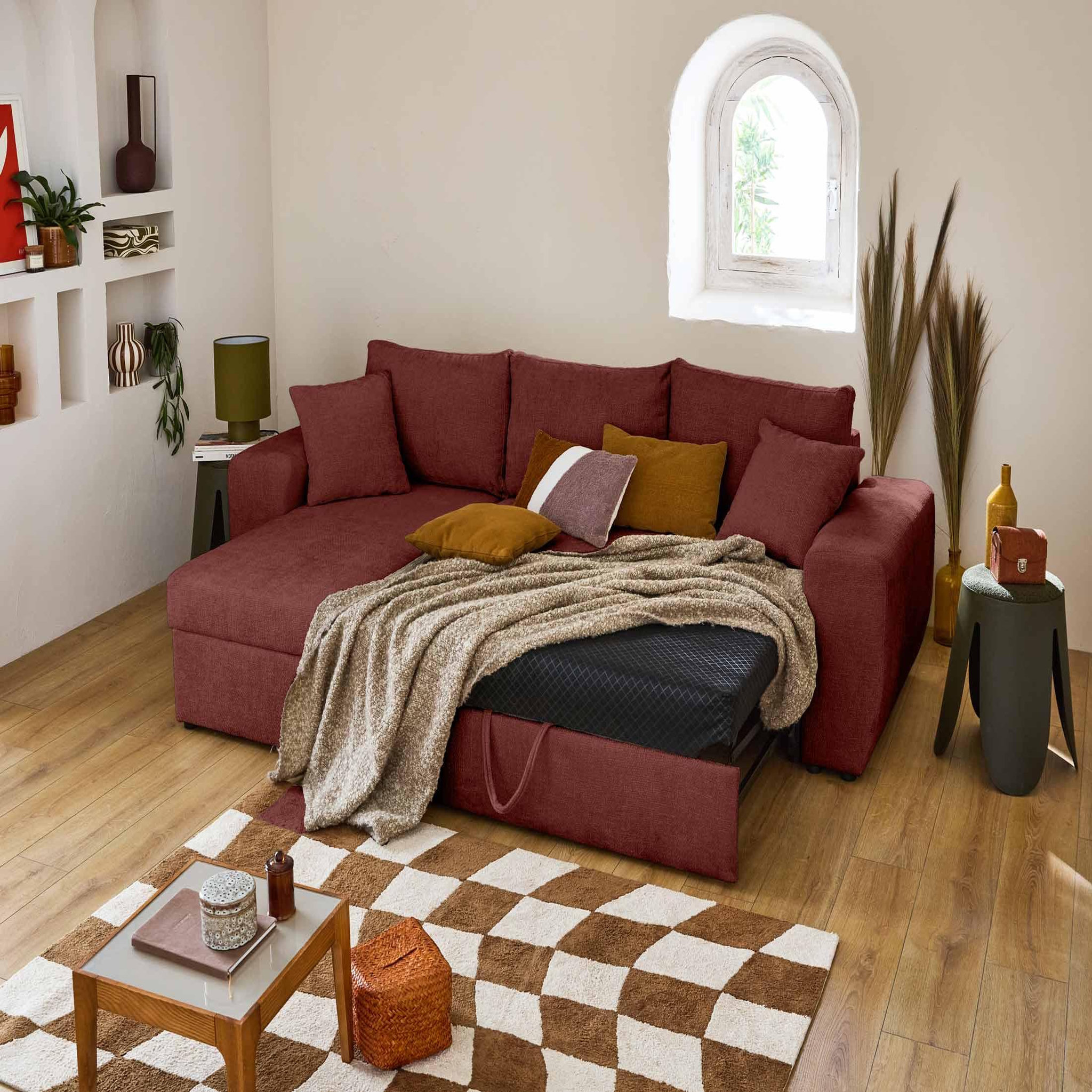 Voir la diapositive 2 : BEST MOBILIER Milan - canapé d'angle réversible 4 places - convertible avec coffre - en velours texturé