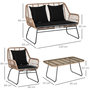 Voir la diapositive 3 : OUTSUNNY Salon de jardin 4 places 4 pièces style exotique métal époxy résine imitation bambou coussins grand confort inclus polyester noir
