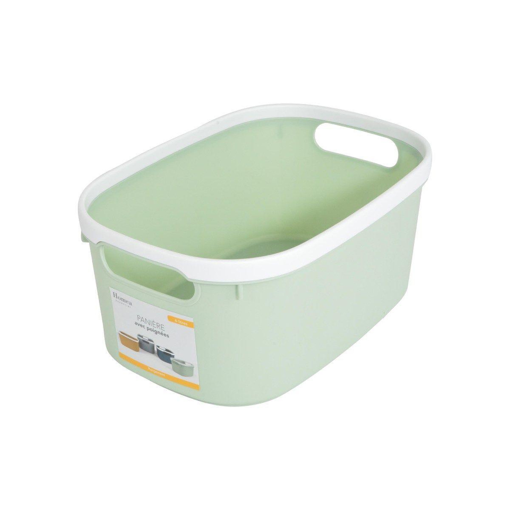 Voir la diapositive 3 : HOMEA Panière de rangement bicolore  poignées  30cm sauge