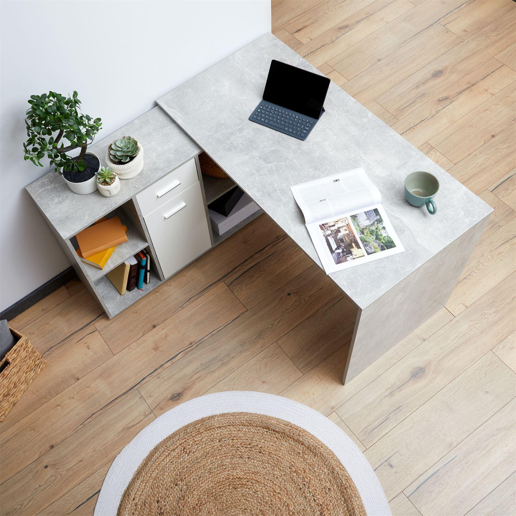 Voir la diapositive 5 : IDIMEX Bureau d'angle carmen avec meuble de rangement