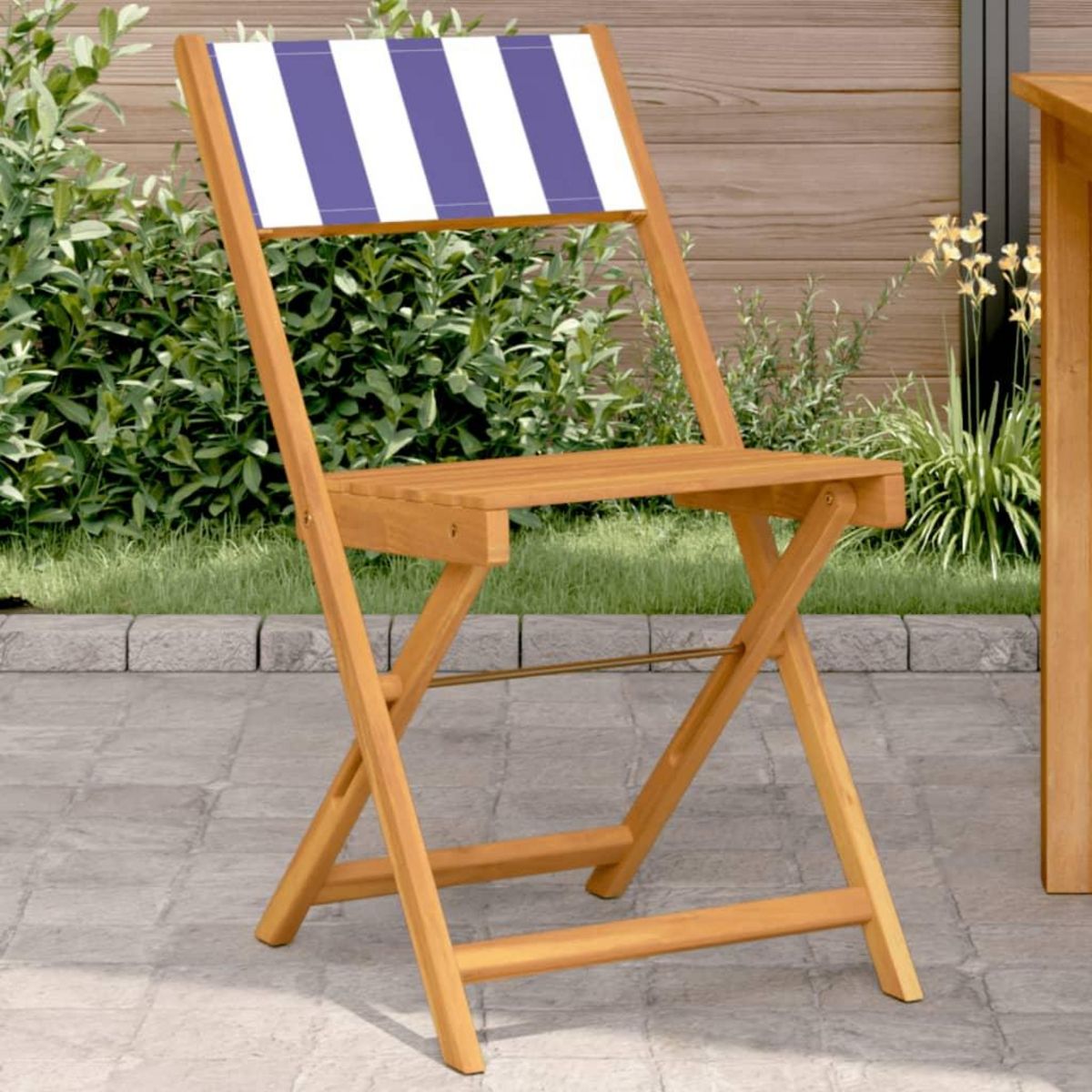 VIDAXL Chaises de bistrot lot de 2 bleu/blanc bois acacia massif tissu