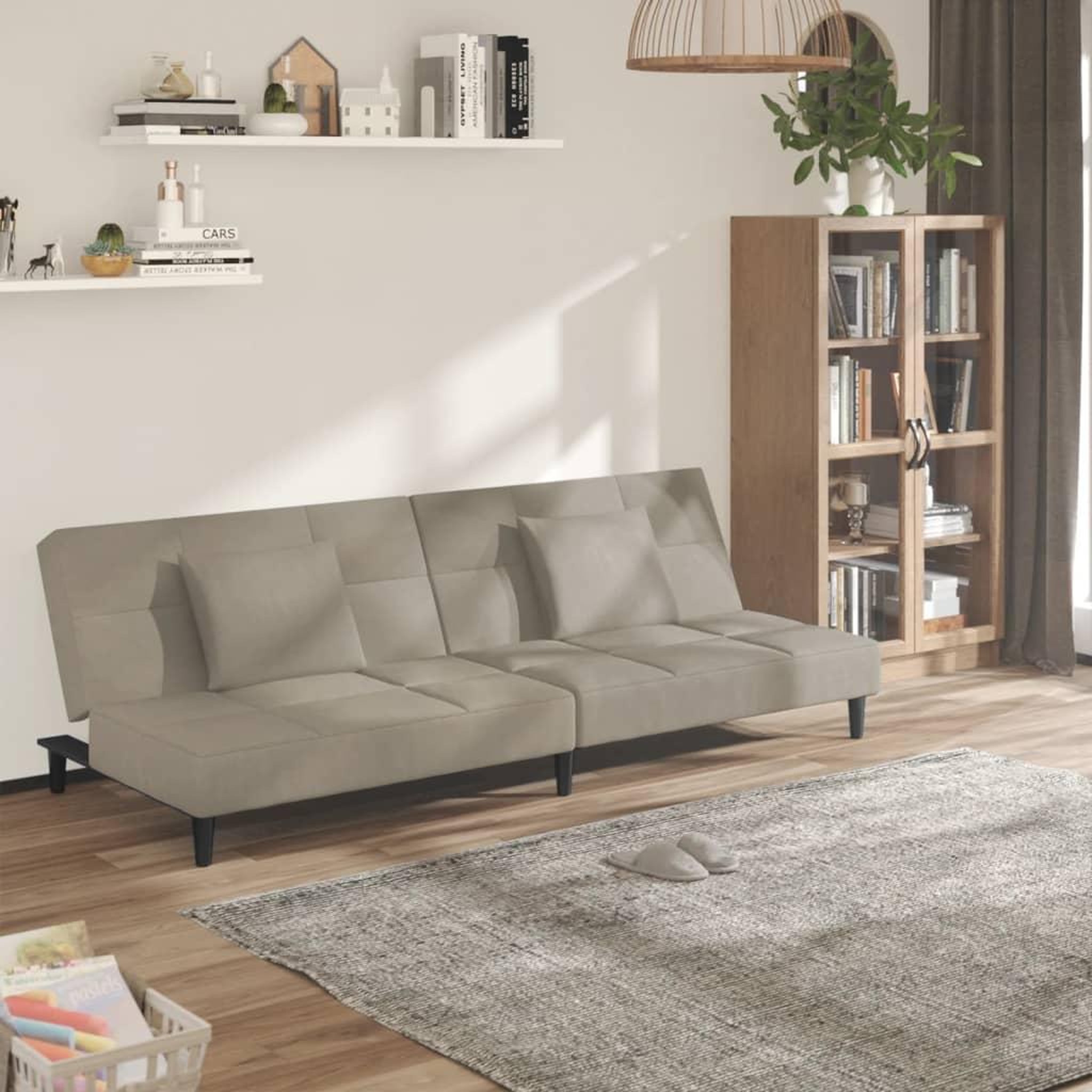 VIDAXL Canape-lit a 2 places avec deux oreillers Gris clair Velours
