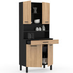 ID MARKET Buffet de cuisine 80 CM CINA 4 portes + tiroir noir et façon hêtre