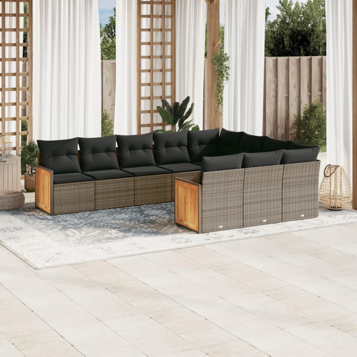 VIDAXL Salon de jardin avec coussins 10 pcs gris resine tressee